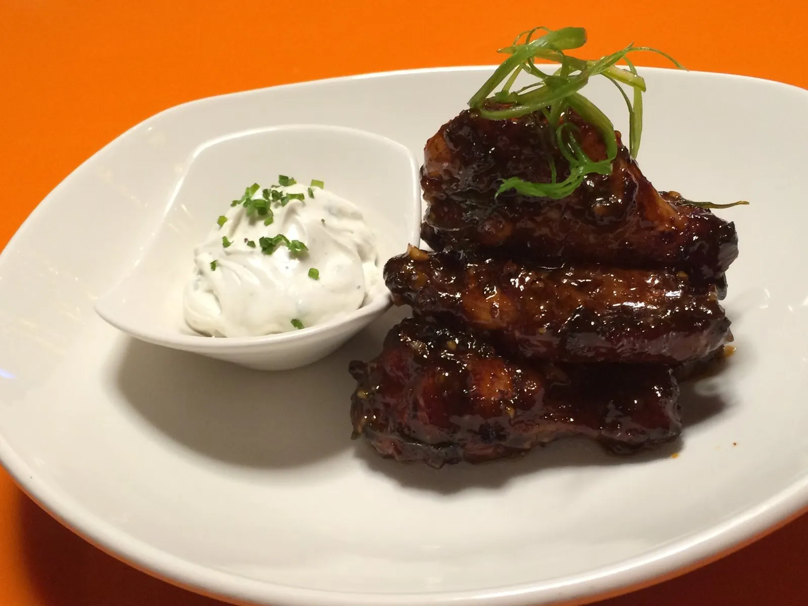 Sticky BBQ Chicken Wings With Blue Cheese Dip