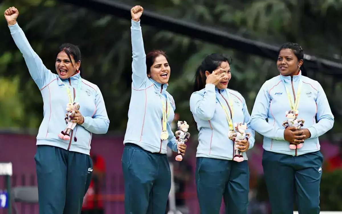Historic Scenes As India Wins First Gold At Lawn Bowls At The Commonwealth Games